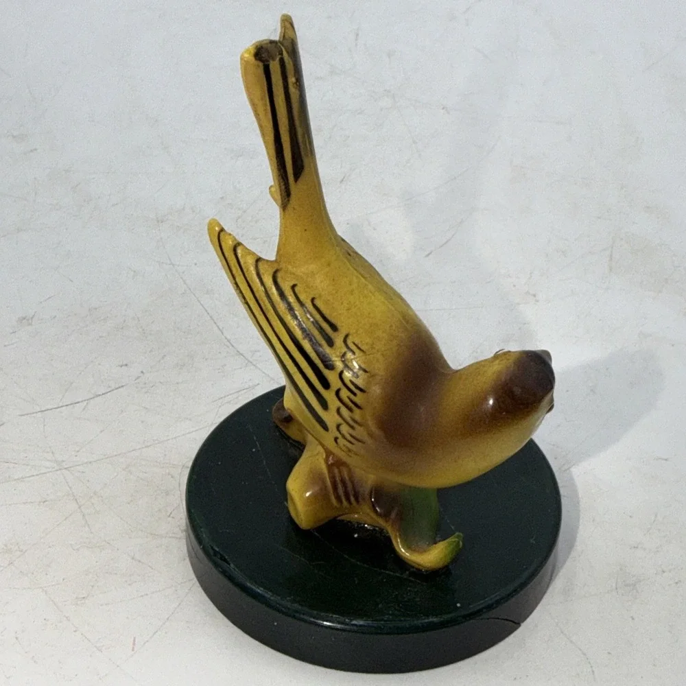 Vintage Hong Kong Goldfinch Bird plastic Figurine yellow brown green base